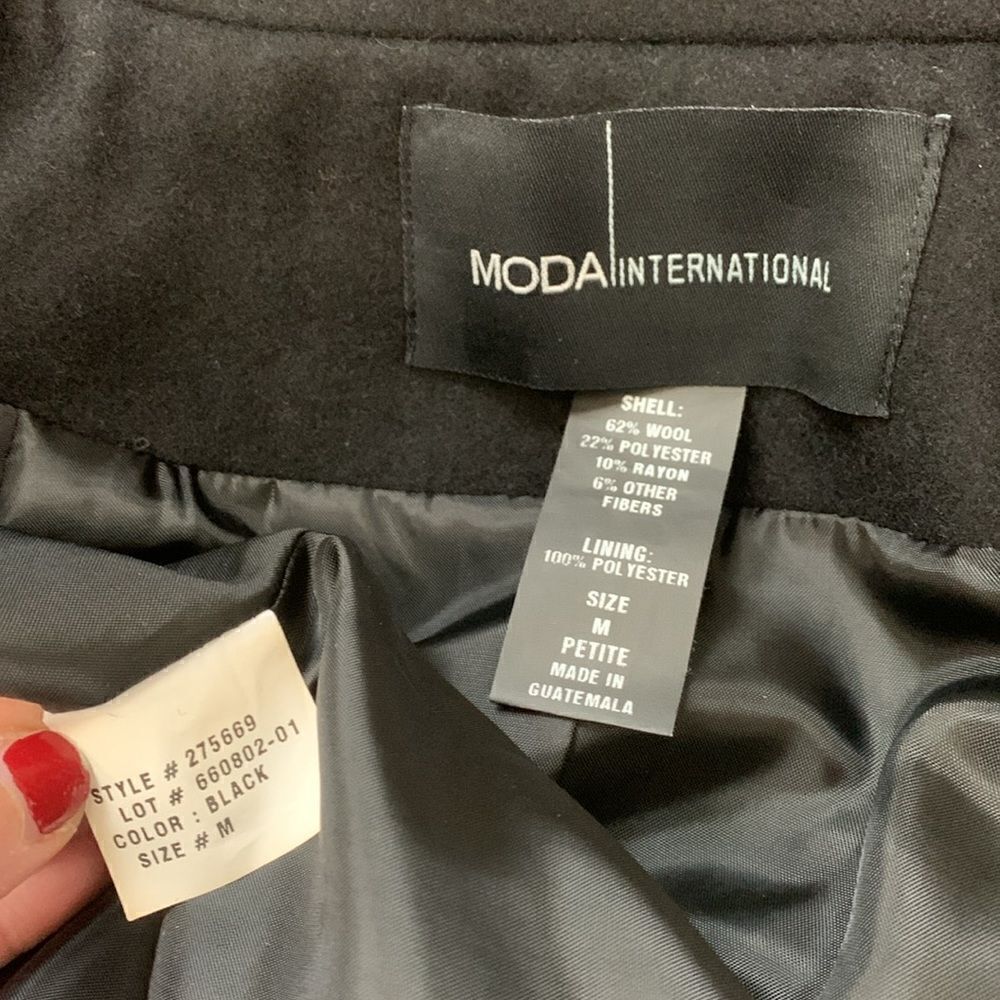 MODA International Black Wool Blend Pea Coat Size Medium Petite - Picture 14 of 16
